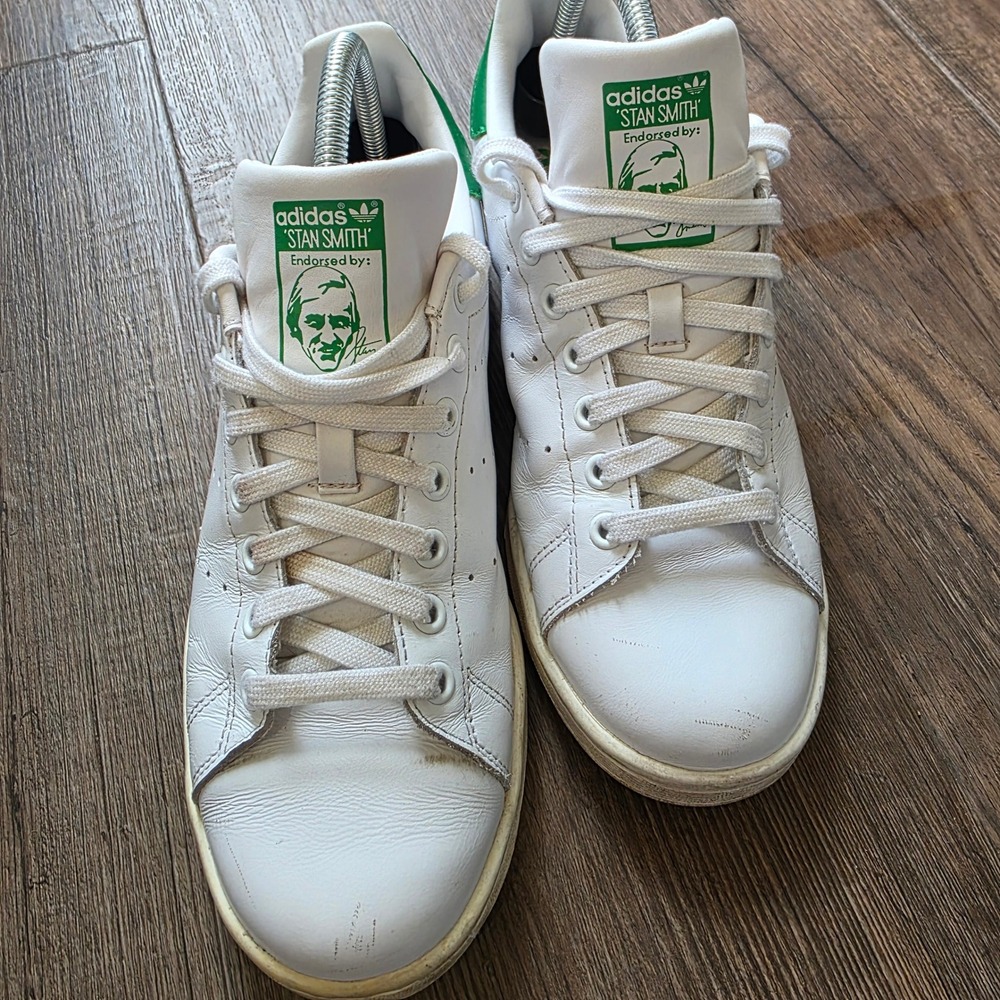 adidas Stan Smith White Green Leather Sneakers Mens size 9.5 - Picture 3 of 13
